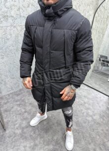 Geaca barbateasca lunga neagra cu buzunare mari K12070-1