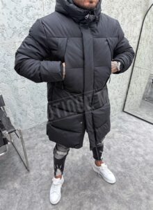 Geaca barbateasca lunga neagra cu buzunare mari K12070-1