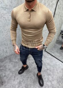 Bluza barbateasca bej cu guler B881-4