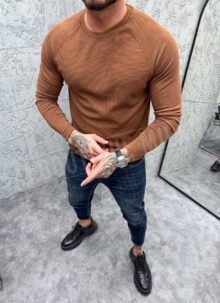 Bluza pentru barbati maro inchis model simplu B523-5