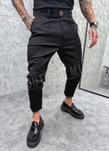 Pantaloni eleganti barbatesti negri cu pietre pe curea P299