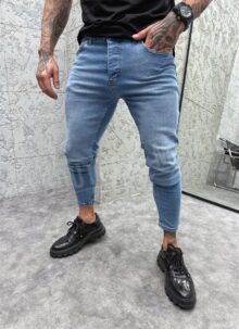Blugi barbatesti albastri deschis slim A492-1