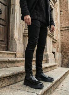 Ghete barbatesti din piele neagra cu talpa inalta BT500-1