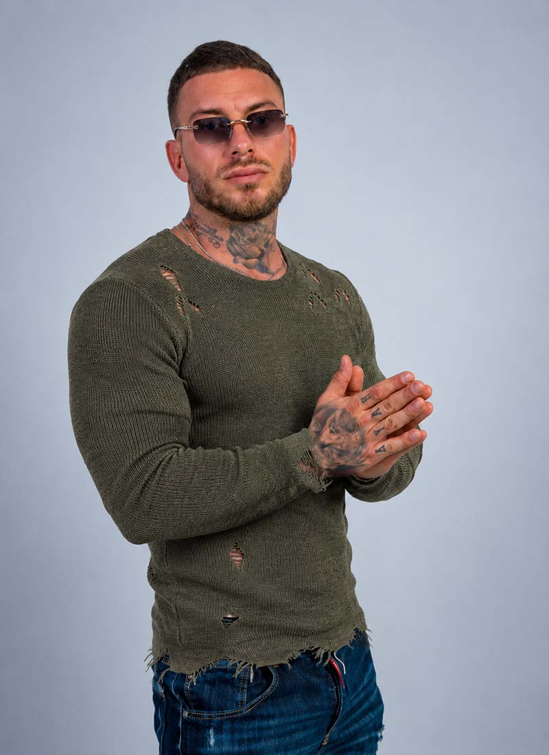 Pulover barbatesc în culoarea khaki B2970-4