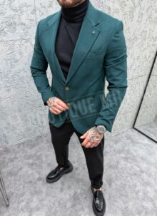 Sacou barbatesc verde cu nasturi aurii M609-3