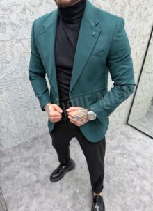 Sacou barbatesc verde cu nasturi aurii M609-3