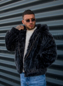Geaca barbateasca de puf „FURIOUS LUX” neagra cu gluga K1003-1