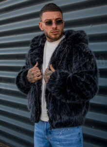 Geaca barbateasca de puf „FURIOUS LUX” neagra cu gluga K1003-1