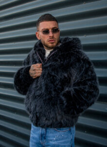 Geaca barbateasca de puf „FURIOUS LUX” neagra cu gluga K1003-1