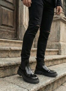 Ghete barbatesti negre din piele lacuita cu talpa inalta BT9046-5