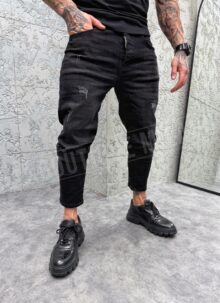 Blugi slim fit barbatesti negri cu petice A153-4