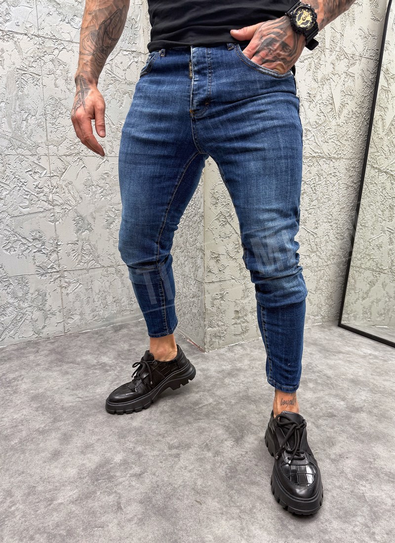 Blugi slim fit albastri pentru barbati A156-3