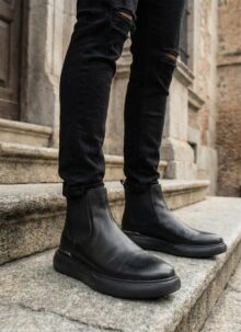 Ghete barbatesti negre din piele BT041-7