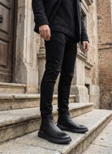 Ghete barbatesti negre din piele BT041-7