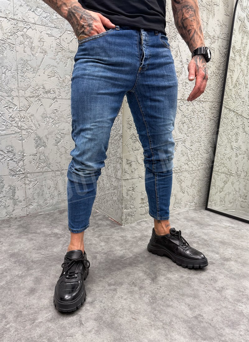 Blugi slim fit albastri pentru barbati A156-4