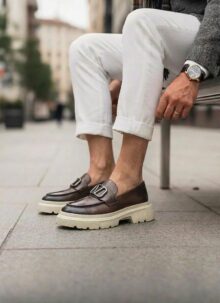 Pantofi barbatesti maro din piele cu calapod inalt M385-4