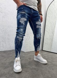 Blugi skinny barbatesti albastri cu imprimeu A6267-6