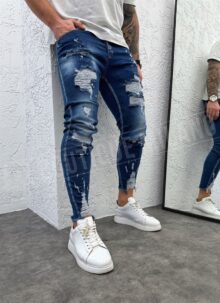 Blugi skinny barbatesti albastri cu imprimeu A6267-6
