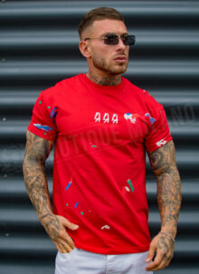 Tricou barbatesc rosu cu imprimeu colorat T2547-3