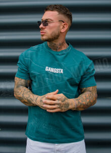 Tricou barbatesc verde petrol cu imprimeu mare T2533-3