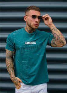Tricou barbatesc verde petrol cu imprimeu mare T2533-3