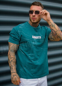 Tricou barbatesc verde petrol cu imprimeu mare T2533-3