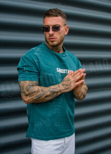 Tricou barbatesc verde petrol cu imprimeu mare T2533-3