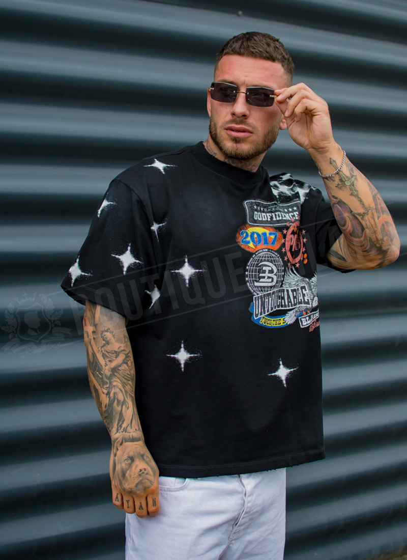 Tricou barbatesc negru cu imprimeu T15192