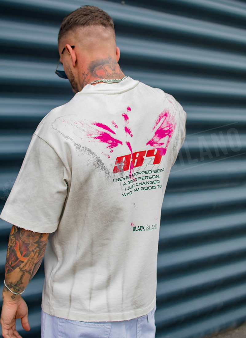 Tricou barbatesc alb cu imprimeu T15204