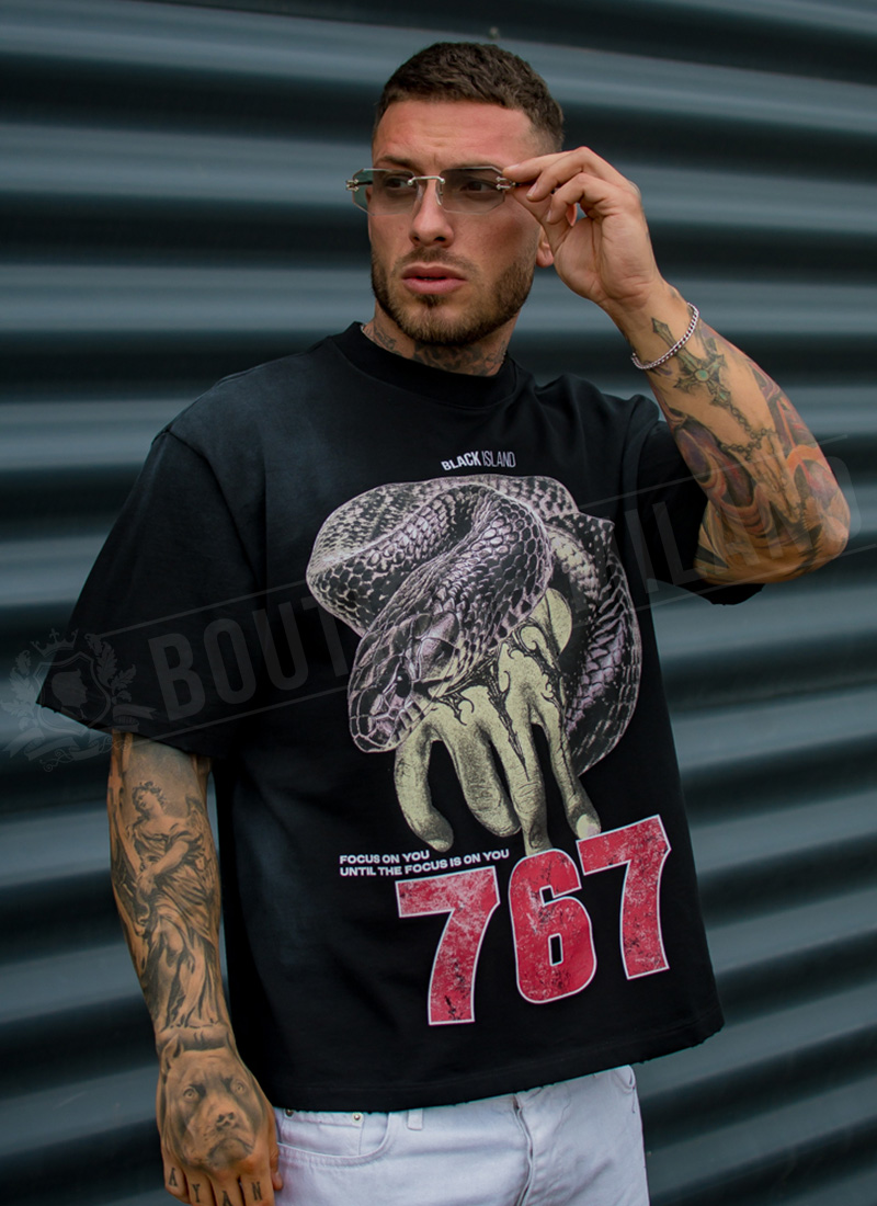 Tricou barbatesc negru cu imprimeu sarpe T15189