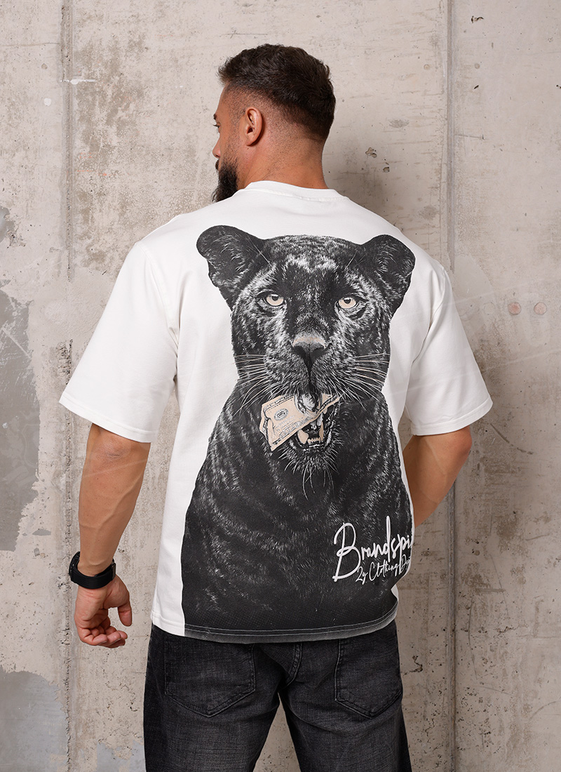 Tricou barbatesc alb cu imprimeu tigru T262-2
