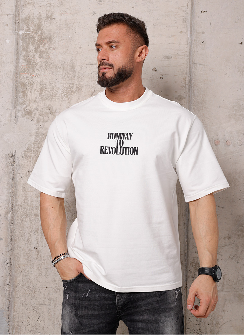 Tricou barbatesc alb cu imprimeu tigru T262-2