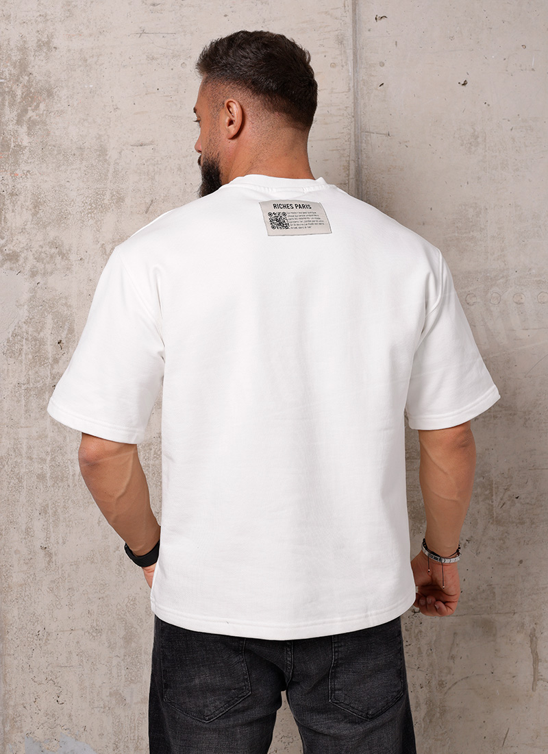 Tricou barbatesc alb cu emblema din piele T1014-2