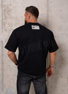 Tricou barbatesc negru cu emblema din piele T1014-1