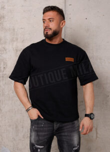 Tricou barbatesc negru cu emblema din piele T1014-1