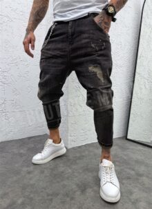Blugi barbatesti evazati negri cu accesoriu A17463