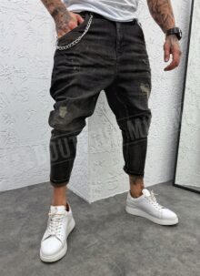 Blugi barbatesti evazati negri cu accesoriu A17463