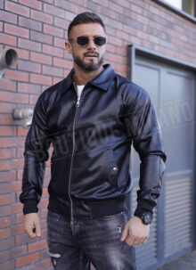 Geaca barbateasca din piele neagra K3003-1
