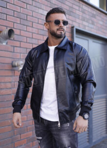 Geaca barbateasca din piele neagra K3003-1