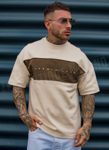 Tricou barbatesc ecru si maro „Made by Milano” T080-7