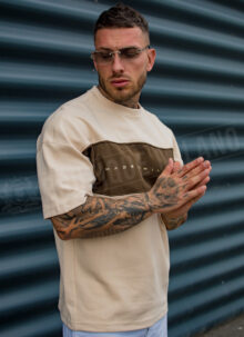 Tricou barbatesc ecru si maro „Made by Milano” T080-7