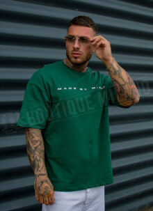 Tricou barbatesc verde cu imprimeu (oversize) T26108-4