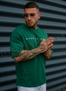 Tricou barbatesc verde cu imprimeu (oversize) T26108-4