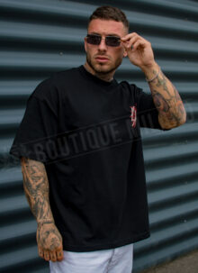 Tricou barbatesc negru cu design artistic T117-1