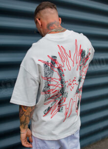Tricou barbatesc alb cu design artistic T117-2