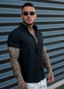 Camasa barbateasca cu maneca scurta neagra R1393-1
