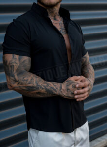 Camasa barbateasca cu maneca scurta neagra R1393-1