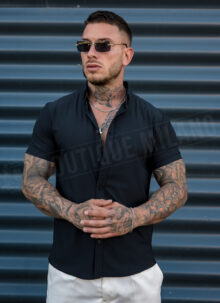 Camasa barbateasca cu maneca scurta neagra R1393-1