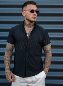 Camasa barbateasca cu maneca scurta neagra R1393-1