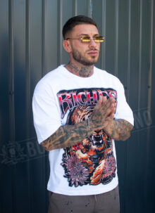 Tricou barbatesc alb cu imprimeu grafic „RICHES TIGER” T1117-2